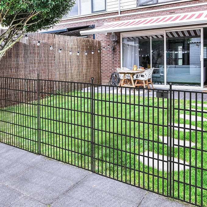 Toolterritary 10 Panels No Dig Garden Fence with Gate, 32 in(H) X24.2 ft(L) Metal Fence Panels, Thickened Rustproof Garden Fencing, Animal Barrier Fence for Dogs, Rabbits, and Patio