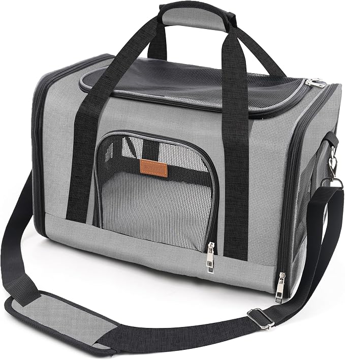 ROYPET Cat Carrier,Portable Pet Carrier Bag for Cats and Small Dogs,Foldable Soft-Sided and Scratch-Proof mesh Cat Bag Pet Carriers,Airline Approved Pet Carrier,Pet Travel Carrier Up to 15 Lbs,Grey