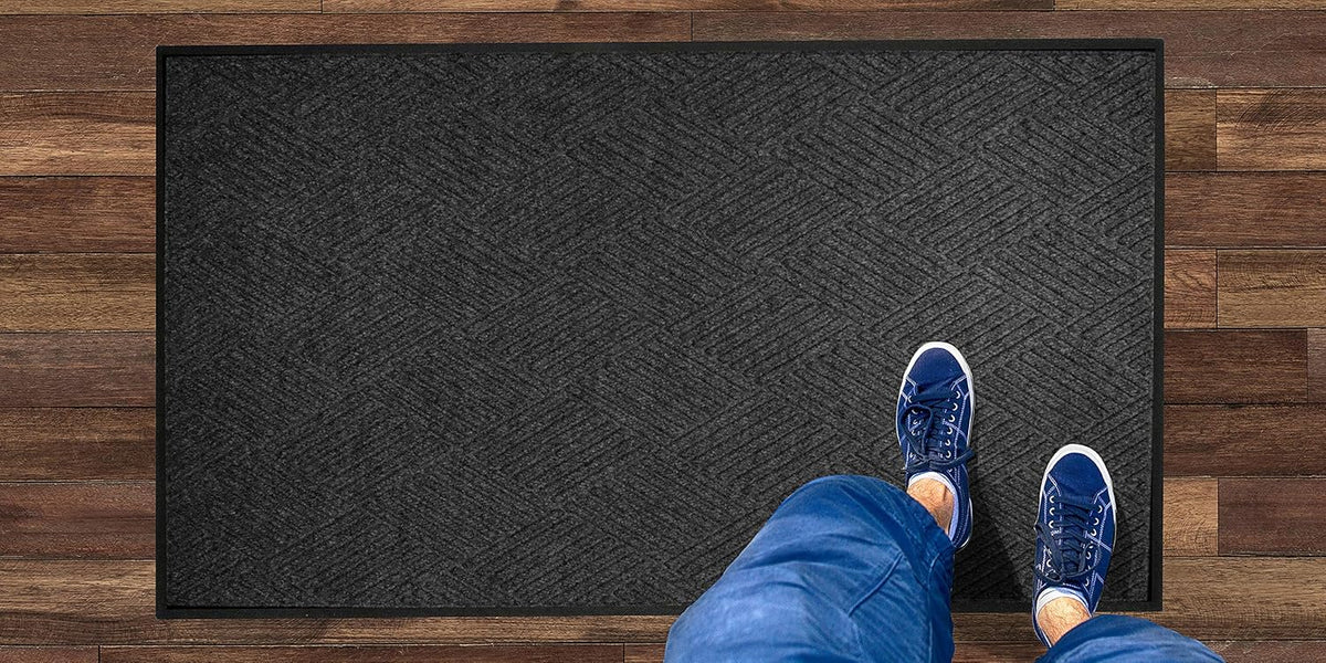 M+A Matting WaterHog Diamond | Commercial-Grade Entrance Mat with Rubber Border – Indoor/Outdoor, Quick Drying, Stain Resistant Door Mat (Charcoal, 3' x 8')