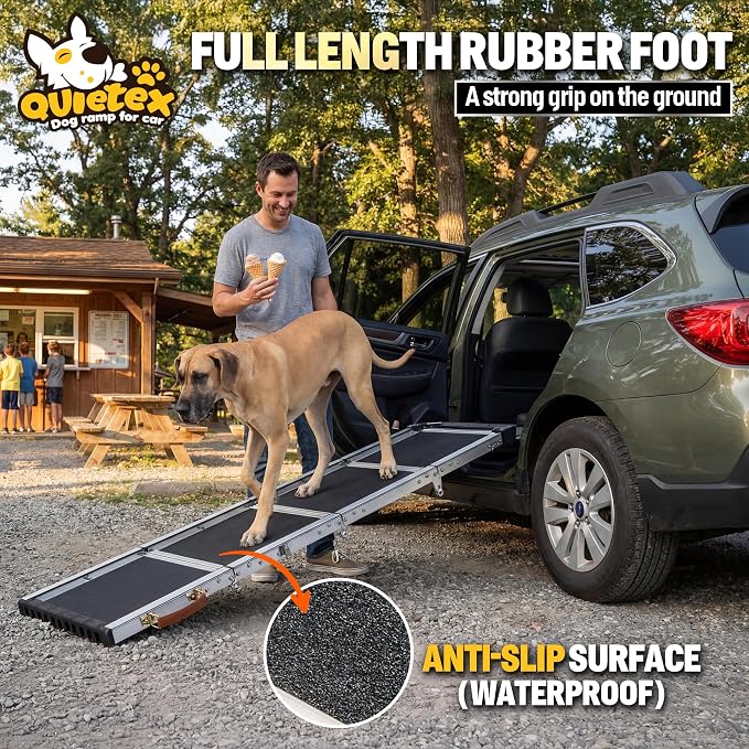 Extra Long 71”Dog Ramp for Car with Adjustable Head, Folding Pet Ramp for Large Dogs with Non-Slip Surface Dog Ramps Up to 200 lb for Car SUV Truck Bed Couch