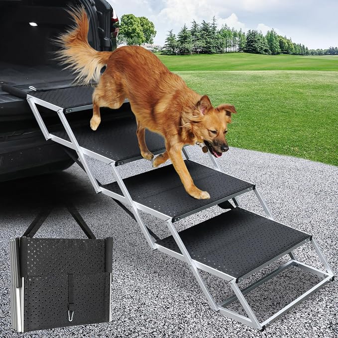 DGSL Folding Dog Stairs for Car, 20" Extra Wide 4-Step for Large Dogs | Extra-Wide Stable Steps Reducing Jumping Needs and Supporting Safer Pet Mobility