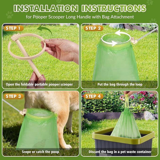 Dog Pooper Scooper, 43" Extendable Pooper Scooper Long Handle with 120 Bags | Portable Poop Scoop for Small Medium Large Dogs, No Touch, Stainless Steel, Lightweight, Foldable, Suit Yard, Park,Wild,City