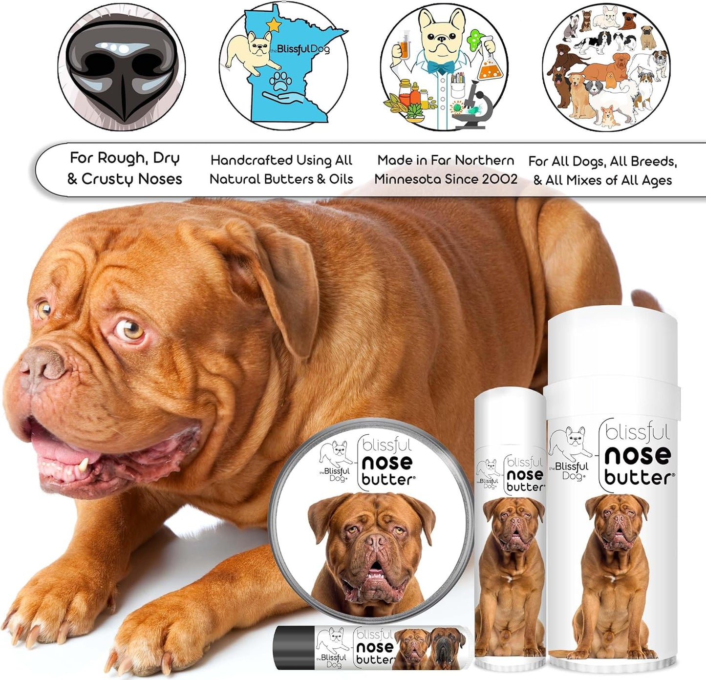 The Blissful Dog Dogue De Bordeaux Unscented Nose Butter - Dog Nose Butter, 0.15 Ounce