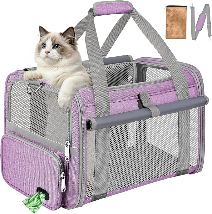Soft Cat Carrier for Pets Up to 20 Lbs, Collapsible Cat Carrier Bag with Privacy Curtains, Airline Approved Small Pet Carrier for Small Medium Cats Dogs Puppy, Washable Soft Pet Travel Bag Dog Carrier