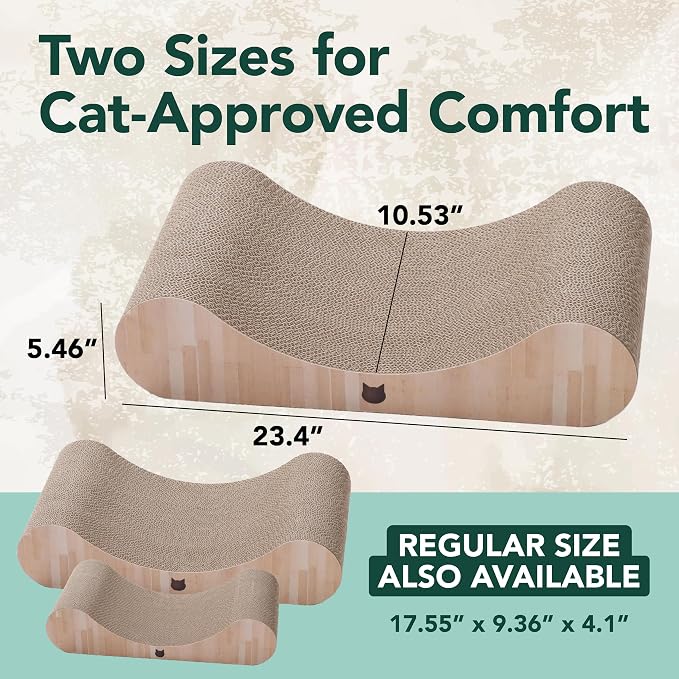 Necoichi Cardboard Cat Scratcher Bed for Indoor Cats - Cat Scratching Board, Horizontal Cat Scratch Pad Lounger with Reversible Usability and Extra Comfort for Lounge, Curved (23" Large, Oak)