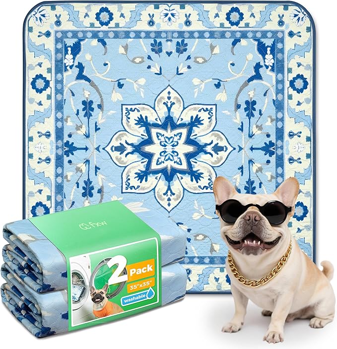 FXW Washable Pee Pads for Dogs, Puppy Pads with Super Absorbent, Specifically Designed for Potty Training, 35" Square, Boho Blue, 2 Packs