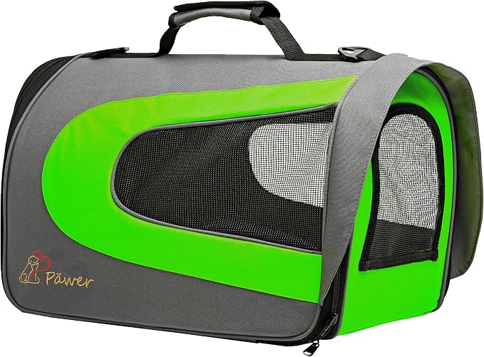 Pawer 18” x 11”x 11” Soft-Sided Foldable Airline Approved Pet Carrier for Cat, Puppy and Small Dog, Washable 600D Oxford Fabric, with Handle and Strap for Carry, Multiple Colors Available