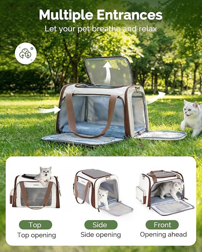 Homespon Soft-Sided Cat Carrier Dog Carrier, 34.5L Airline Approved Pet Carrier, Collapsible Travel Bag with Removable Bed for Small Dogs & Cats (Brown)
