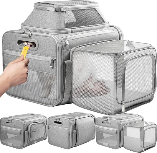 Top and Side Expandable Pet Carrier with Treat & Pet Window,18x11x11 Inch Delta American United Airline Approved,Soft-Sided Dog Carrier for Small Dogs and Cats,Travel Cat Carrier with Locking Zippers