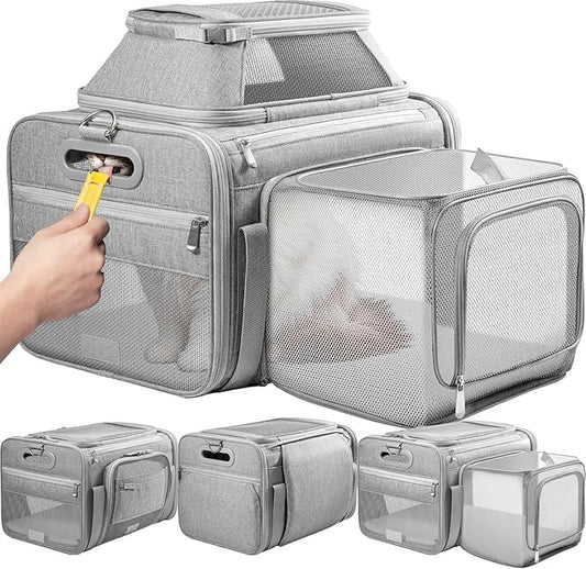 Top and Side Expandable Pet Carrier with Treat & Pet Window,18x13x9.5 Inch Southwest Frontier Airline Approved,Soft-Sided Dog Carrier for Small Dogs and Cats,Travel Cat Carrier with Locking Zippers