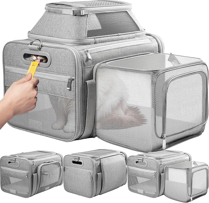 Top and Side Expandable Pet Carrier with Treat & Pet Window,17x11x9.5 Inch Alaska Hawaiian Airline Approved,Soft-Sided Dog Carrier for Small Dogs and Cats,Travel Cat Carrier with Locking Zippers