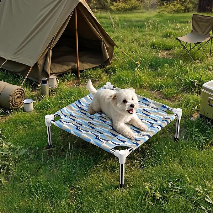 Raised Elevated Dog Bed, Lifted Cooling Stainless Steel Pet Dogs Cot, Small | Outdoor Dog Bed, Portable Dog Hammock for Patio Camping, Breathable, Off the Ground, No Slip Feet, 20"L x 20"W x 7"H