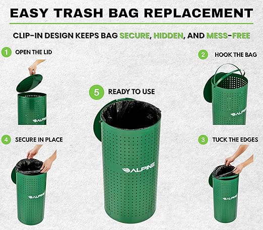 Alpine Dog Waste Station Outdoor 13.5 Gallon Commercial Pet Poop Trash Can | Weather Resistant Steel, Floor, Wall or Pole Mounted, for Dog Parks, HOA, Public Areas & Trails, Green