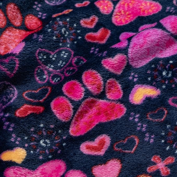 Pet Dog Cat Blanket Ultra Soft Cozy Fleece Paw Print Design Machine Washable Durable for Crates Beds Sofas Travel (Sweetheart Paws, Large)