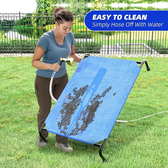 Simple Trending Outdoor Elevated Dog Bed, Cooling Raised Dog Cots, Blue | Pet Bed for Large Dogs, Waterproof Cover, Breathable Mesh, Non-Slip Feet, Suitable for Indoor or Outdoor Use, 47.75" x 30.5"