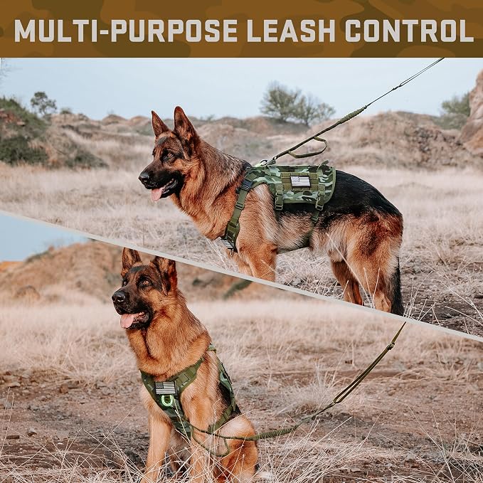 Forestpaw Tactical Dog Harness Pouches and Patches Set,L,Camo Green | Adjustable Fits 27-40" Chest,70-140 lbs,No Pull Military Style Service Dog Vest for Daily Walking Training,Medium Large Dogs