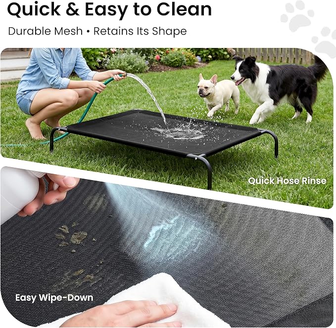 Love's cabin Elevated Cooling Dog Bed for Large Dogs, Portable Indoor & Outdoor Raised Pet Dog Cat Cot, Durable Summer Frame with Breathable Mesh, Black, 48 inches