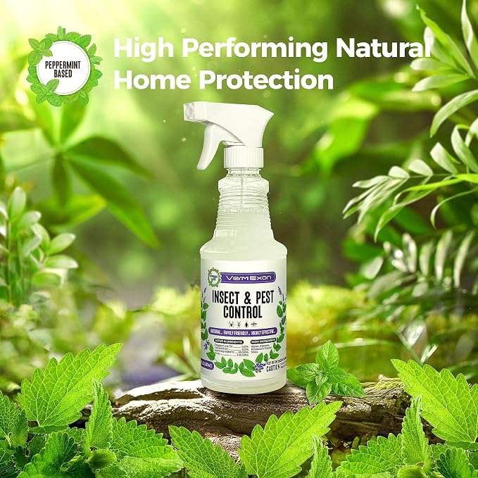 VermExon Peppermint Oil Insect & Pest Control Spray – 32oz Natural Plant-Based Bug Killer for Spiders, Ants, Flies, and Other Insects, Safe for Home & Kitchen Use
