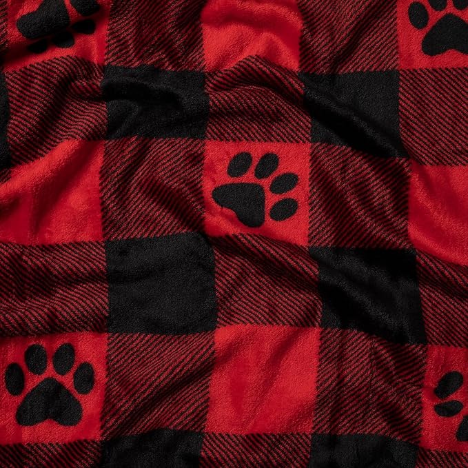Pet Dog Cat Blanket Ultra Soft Cozy Fleece Paw Print Design Machine Washable Durable for Crates Beds Sofas Travel (Buffalo Paws, Large)