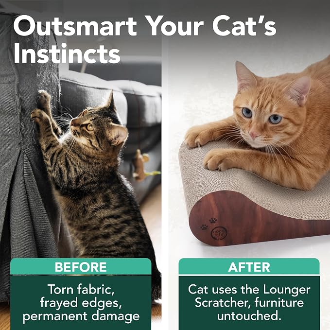 Necoichi Cardboard Cat Scratcher Bed for Indoor Cats - Cat Scratching Board, Horizontal Cat Scratch Pad Lounger with Reversible Usability and Extra Comfort for Lounge, Curved (Regular, Dark Cherry)