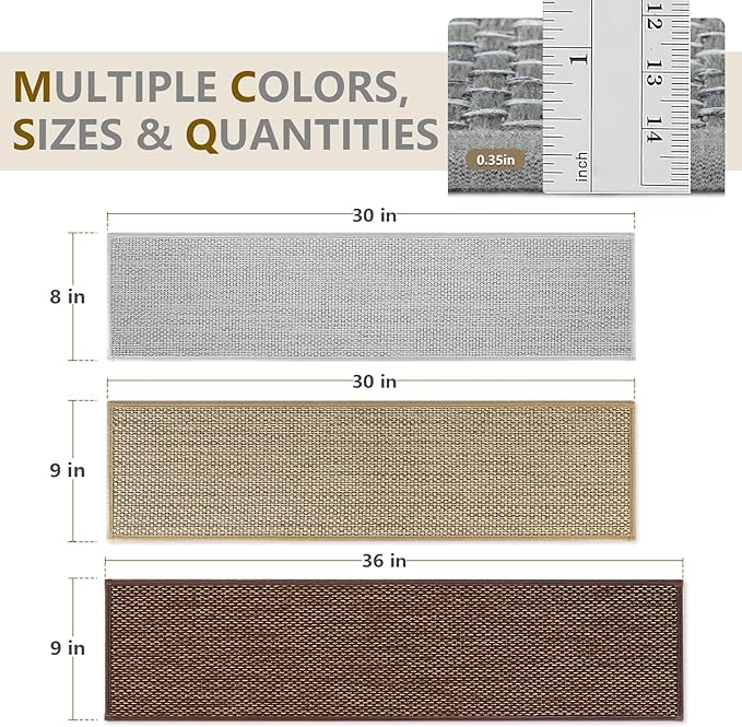 Stair Treads Non Slip for Wooden Steps Indoor 9" x 36" 8 Pack Extra Wide Stair Tread Carpet Stairs Runner, Step Pads with Reusable Adhesive for Dogs Kids Elders, Machine Washable, Light Grey