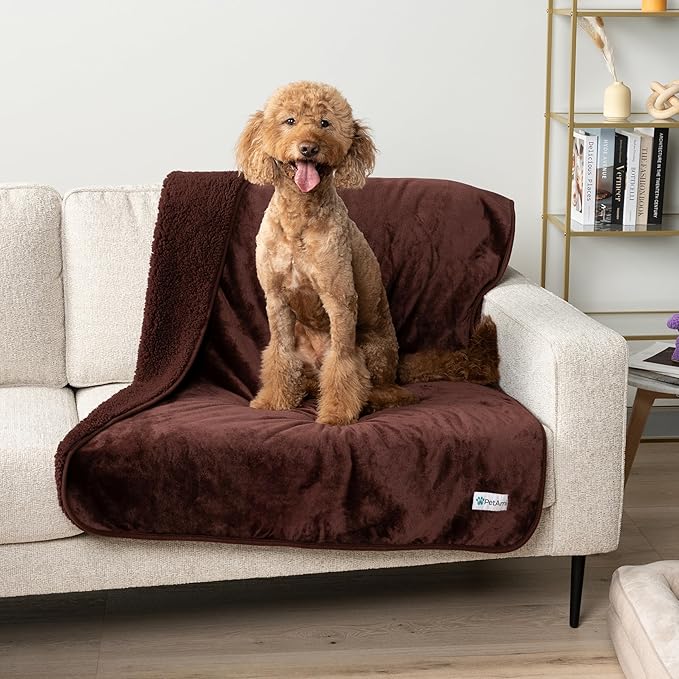 PetAmi Waterproof Dog Blanket Sherpa Fleece, Pet Small Medium Dogs, Reversible Large Cat Throw Bed Couch Sofa Furniture Protector, Soft Plush Microfiber (Medium 29x40, Brown), (29x40)