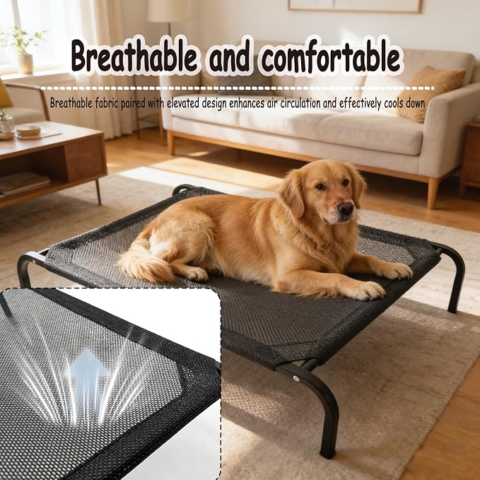 XCL Elevated Dog Bed for Large Dogs, Cooling Raised Dog Bed, Outdoor and Indoor Breathable Mesh Non-Slip Frame Pet Beds, Easy Clean, Installation, Equipped with Pet Cushion, 40In (Black, Large)