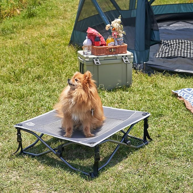 TIMBER RIDGE Outdoor Dog Bed, Cooling Elevated Dog Cot Portable Raised Pet Cot with Breathable Mesh, Foldable Pet Cot for Indoor & Outside, Grey