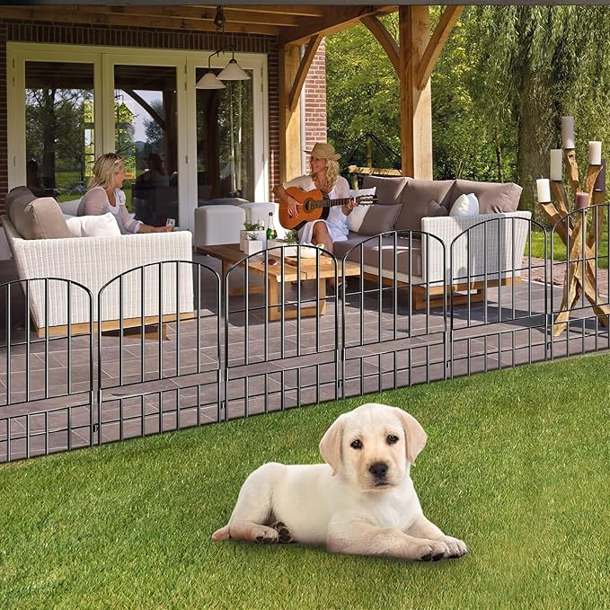 Adavin Animal Barrier Garden Fence,10 Pack Black 12''L x 25" H no dig Fence, Underground dig Protection for Dog Rabbits Rustproof Metal Wire Panel Border, 10 ft Ground Stakes for Outdoor Patio