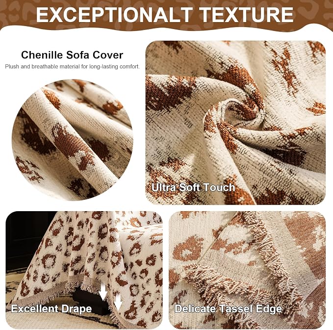 VClife Vintage Couch Cover - Cute Animal Theme Couch Covers for 3-4 Cushion Couch, Soft Chenille Sofa Covers for Dog, Washable Anti-Pilling Furniture Protector for Bedroom Living Room Office