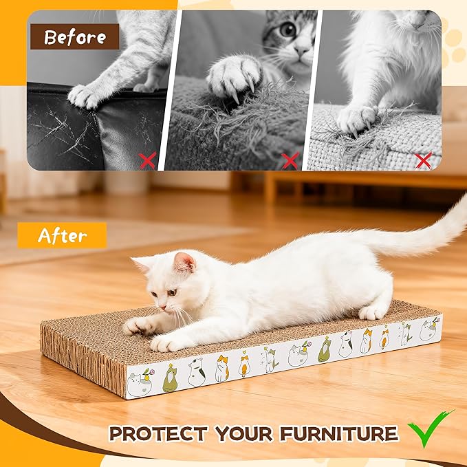 PatiencET Cat Scratching Board 4 Pack, Cardboard Cat Scratcher with Catnips, Flat Double-Sided Cat Scratch Pad for Indoor Small Medium Cats Kittens