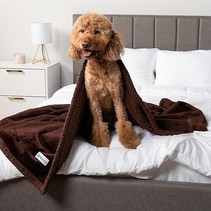 PetAmi Waterproof Dog Blanket for Small Medium Dog Puppy Cat Throw for Couch Cover Leakproof Protection, Sherpa Fleece, Reversible Soft Washable 29x40 Brown Brown