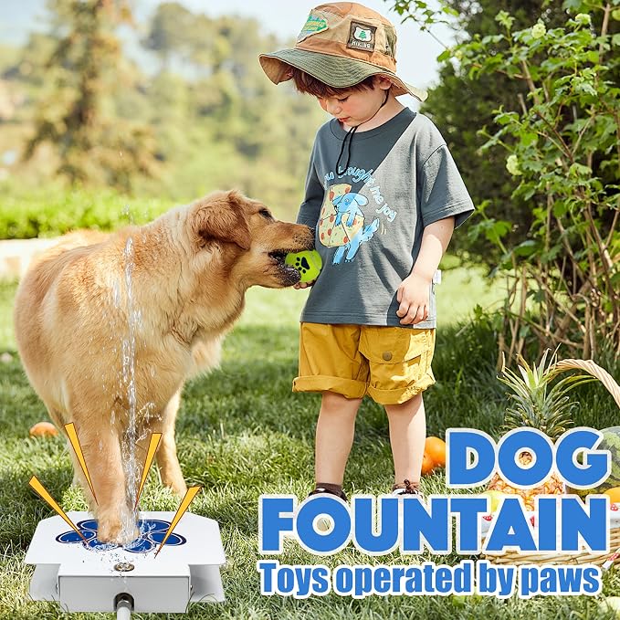 BACOENG Dog Water Fountain Step On, Dog Sprinkler Paw Activated, Outdoor Water Fountain for Dogs, Drinking Water Toy, Upgrade Copper Valve Set, Blue