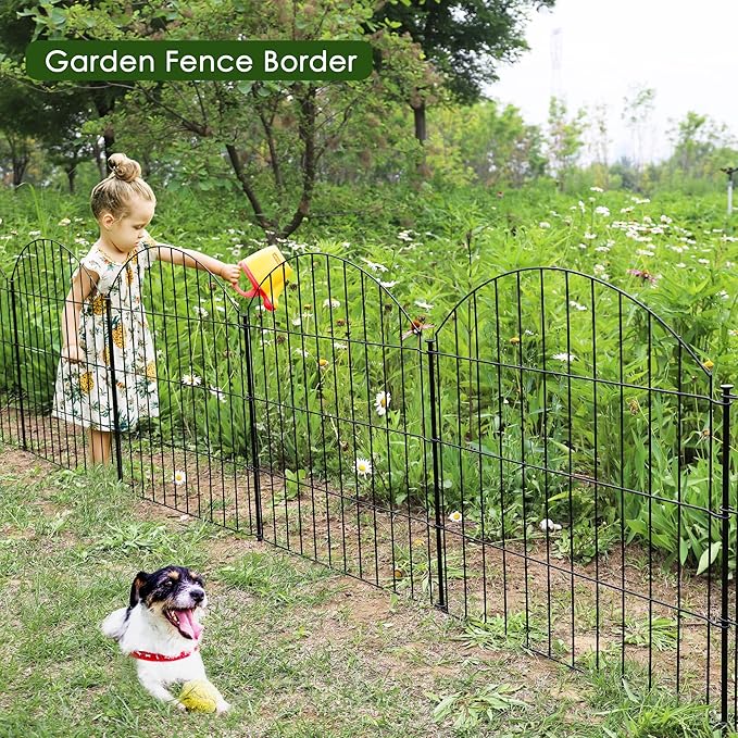 FOREHOGAR Metal Garden Fence 28in (H) x 37.3ft (L), 16 Panels + 17 Stakes Dog Fences Border Fence Animal Barrier, No Dig Garden Fencing for Yard Flower Bed Patio Outdoor, CTW2816 Black