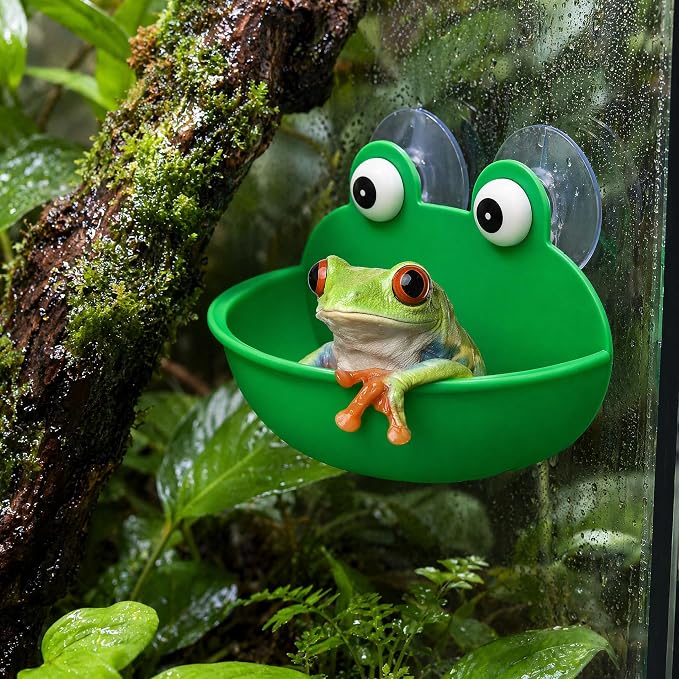 Hiceeden 4 Pack Frog Habitat with Suction Cup, Cute Frogs Fish Tank Decor, Plastic Soup Dish, Tree Frog Aquarium Terrarium Accessories for Toad, Tadpole