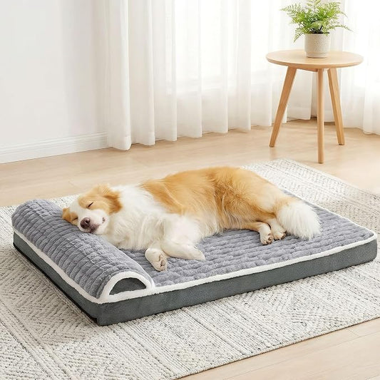 Orthopedic Large Dog Bed Pillow Pet Sofa Bed 48''X30'' Grey | Egg-Crate Foam Pet Couch Large Sized Dog, Waterproof Removable Washable Cover,Furry Puppy Crate Mat With Nonskid Bottom