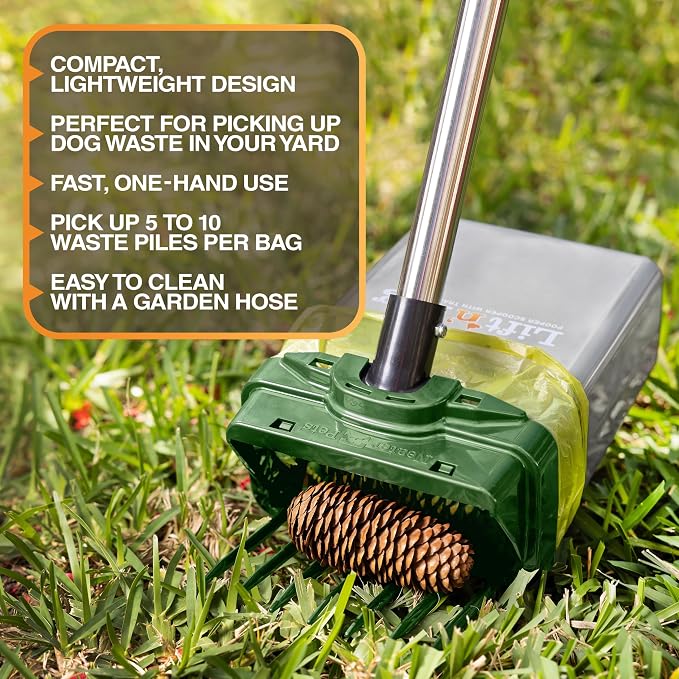 Neater Pet Brands Lift N’ Bag 2.0 Dog Pooper Scooper with Bag Attachment & 31" Pole for Small to Large Dogs, New Longer Pole, 195 Refill Bags, Heavy Duty Dog Poop Scooper for Yard, One-Hand Use