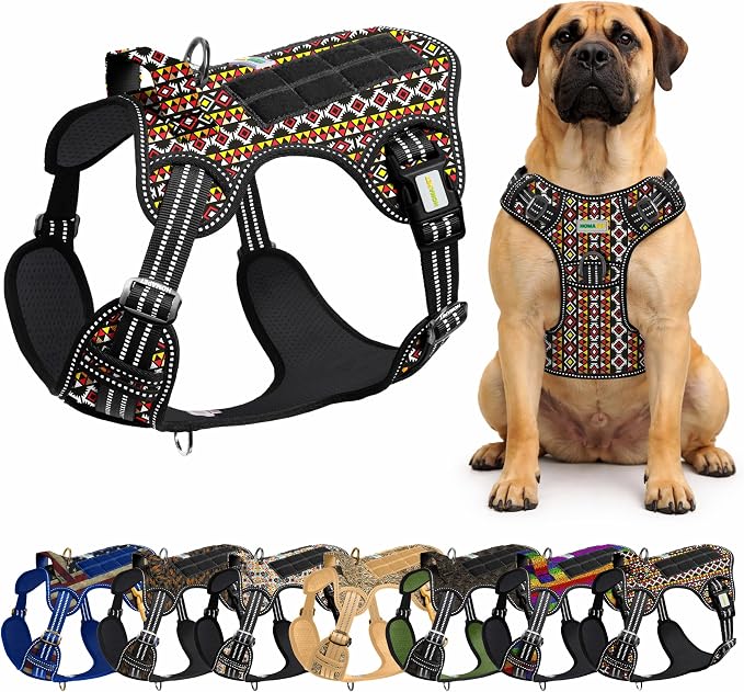 Homapet. Tactical Dog Harness with Dual Leash Attachment Points, Adjustable and Reflective Military Grade Dog Vest with Comfort Control Handle (Aztec, S)