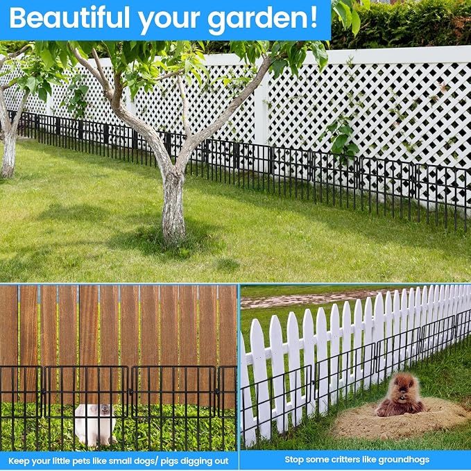54 Panels Garden Fence Animal Barrier, 13inch(H) Total Length 54ft(L) No Dig Fencing for Dog Rabbits, 1.5" Gap No Digging Fence Panels, Rustproof Metal Fence Border for Yard