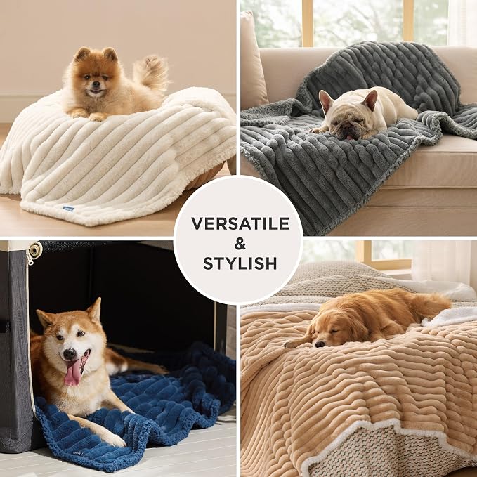 Bedsure ComfyFleece™ Waterproof Dog Blankets for Medium Dogs 30"x40" | Soft Plush Puppy Cat Blanket, Washable Corduroy Fleece,Cozy Calming Reversible Furniture Protector for Pet, Camel Brown