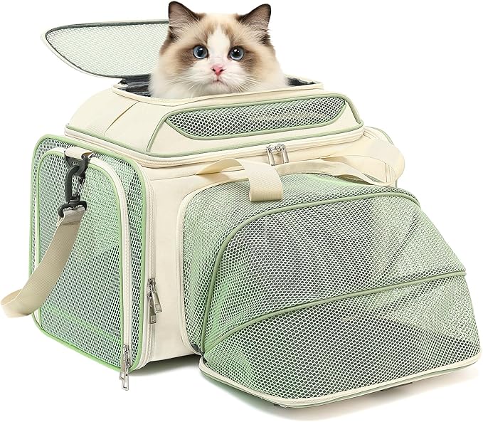 18x11x11 Small Cat/Dog/Pet Carrier – Airline Approved, Collapsible with Expandable Top and Sides. Soft-Sided Travel Puppy Carry Bag, Small Animal Rabbit Kennel Carrying Case, Kitten Mesh Cage