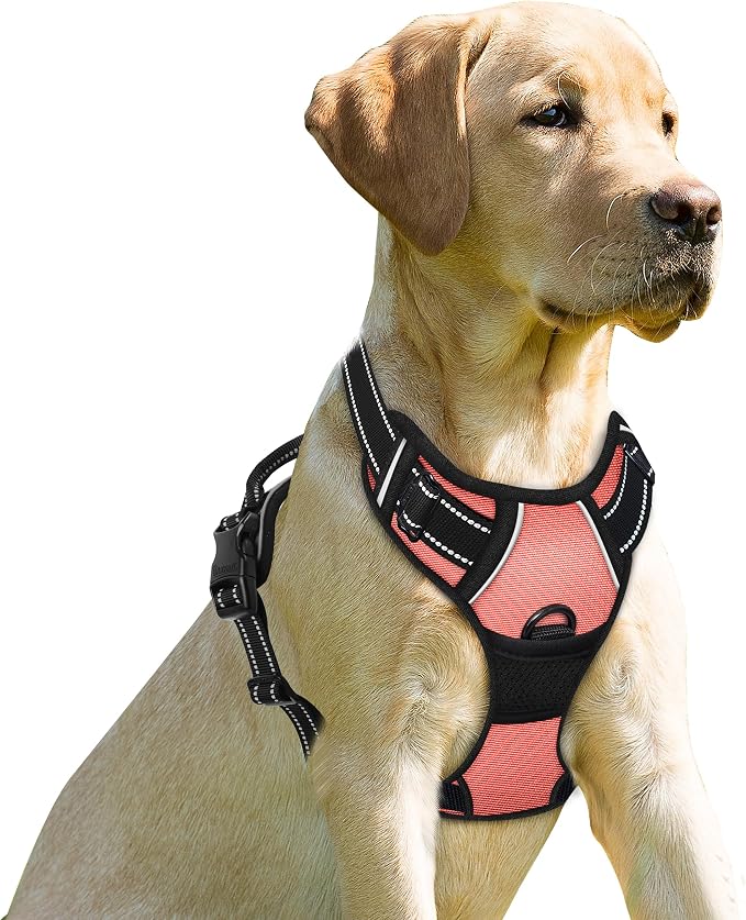 BARKBAY Dog Harness No Pull for Large Dogs Front Back Clips,Dog Vest | Soft Padded No Choke With Handle,Easy On&Off,Adjustable Reflective For Walking Training Running(Light Pink,L)