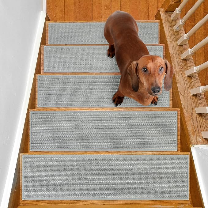 Stair Treads Non Slip for Wooden Steps Indoor 15 Pack 8" X 30" Carpet Stairs Runner for Wood Stairs, Stair Tread Rugs with Reusable Adhesive for Dogs Kids Elders, Machine Washable, Light Grey