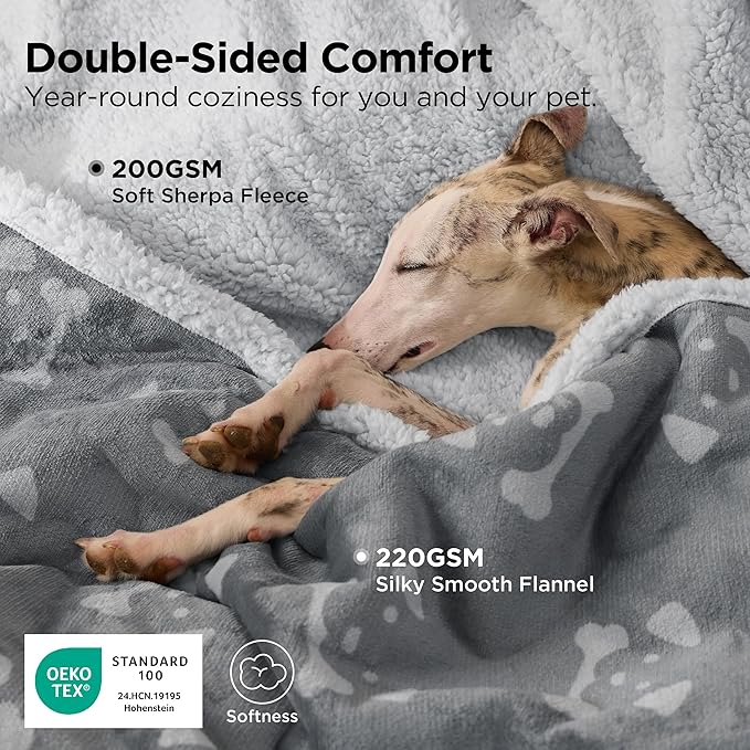 Bedsure Waterproof Dog Blankets for Large Dogs - Soft Print Sherpa Fleece Pet Cat Blanket Washable for Couch Bed Protection, Cozy Plush Reversible Throw Furniture Protector, 50"x60", Smokey Grey