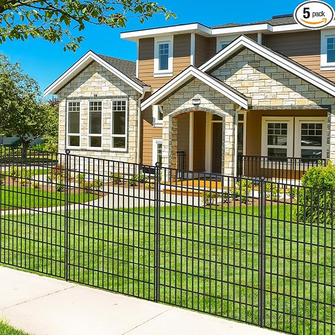 Toolterritary 5 Panels No Dig Garden Fence with Gate, 40 in(H) X 12.1 ft(L) Metal Fence Panels, Thickened Rustproof Garden Fencing, Animal Barrier for for Dogs, Rabbits, Landscape, Patio