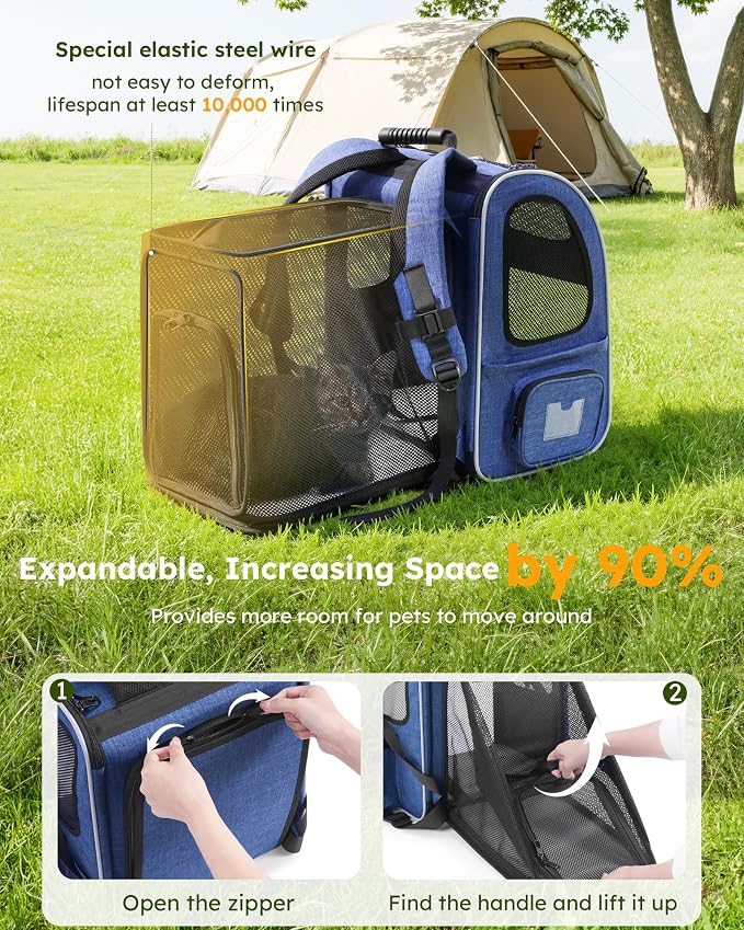 pecute Cat Backpack Visiable, Cat Carrier Expandable with Acrylic Window