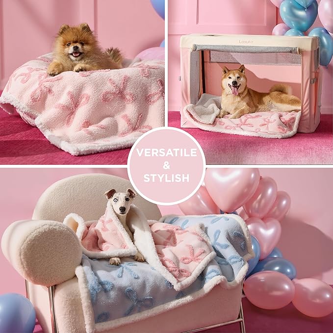 LE SURE Waterproof Dog Blankets for Large Dogs Cute Cozy 3D Jacquard,40x50 | Warm Soft Pet Blanket for Senior Dogs Aesthetic Gift, Washable Sherpa Throw, Reversible Couch Protector, Pink Taffy