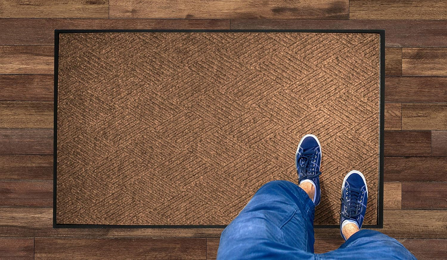 WaterHog Diamond | Commercial-Grade Entrance Mat with Rubber Border – Indoor/Outdoor, Quick Drying, Stain Resistant Door Mat (Medium Brown, 4' x 6')