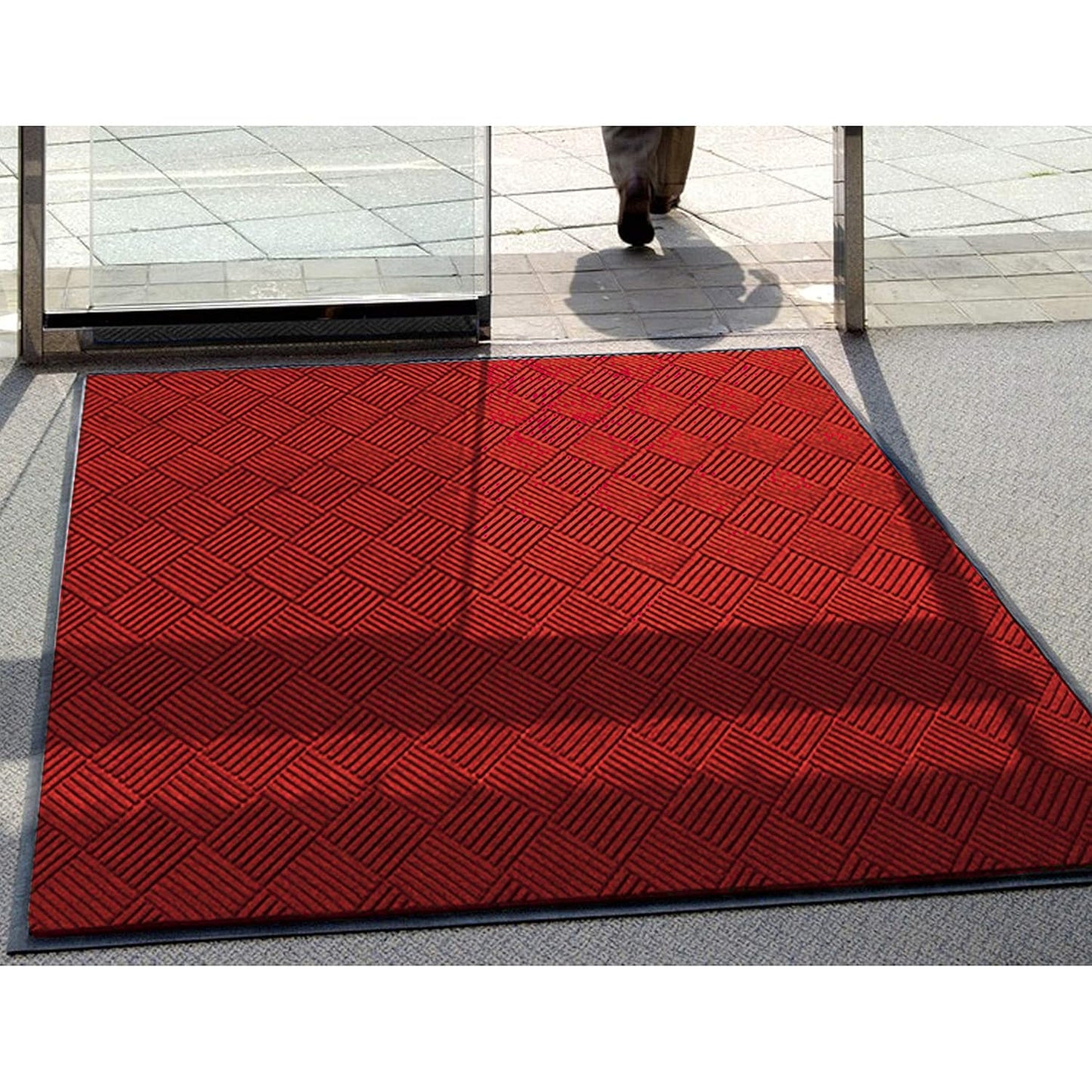 M+A Matting WaterHog Diamond | Commercial-Grade Entrance Mat with Rubber Border – Indoor/Outdoor, Quick Drying, Stain Resistant Door Mat (Solid Red, 4' x 6')