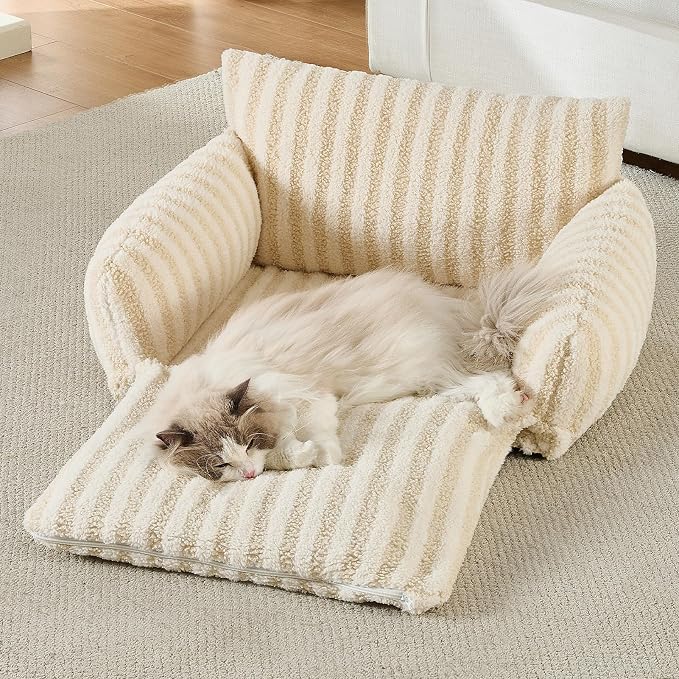 Hollypet Cat Bed Small Dog Orthopedic Couch Beds for Pets up to 20 lbs | Fluffy Multifunctional Double-Layer Warming Kitten Pet Couch Orthopedic Beds with Machine Washable Cover and Non-Slip Bottom
